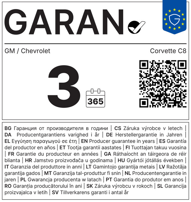 GARAN-Label: 3 Jahre Herstellergarantie von GM / Chevrolet für die Corvette C8
